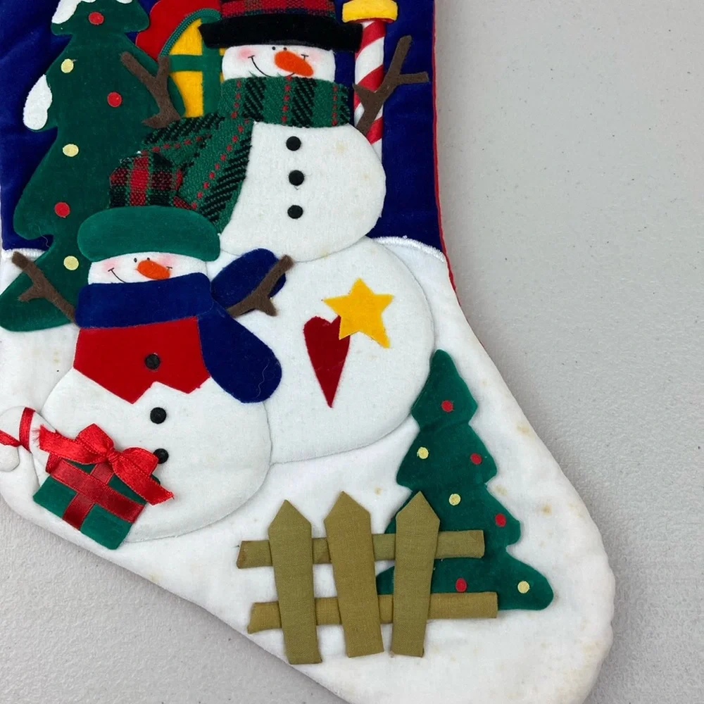 Vintage Pima Creations, Inc. Velvet Quilted Christmas Stocking 3-D ⛄️snowman